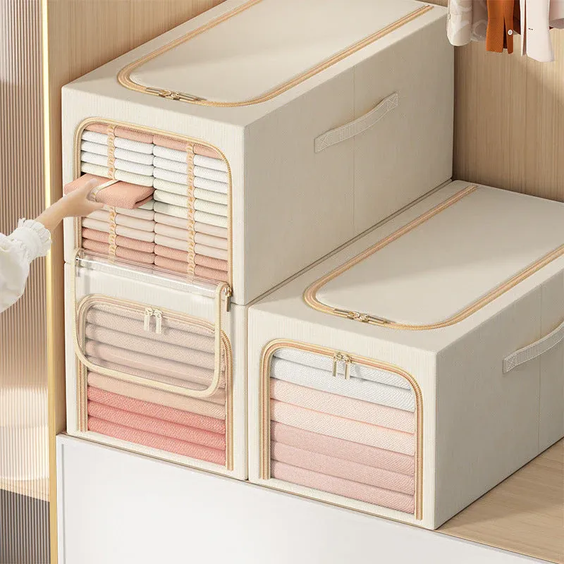 2023 Upgraded Waterproof Cotton Linen Steel Frame Storage Box